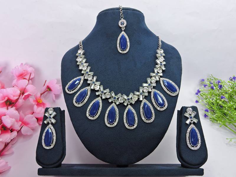 Blue designer premium festive wear necklace set