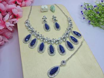 Blue designer premium festive wear necklace set 2