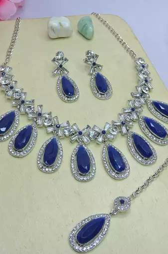 Blue designer premium festive wear necklace set