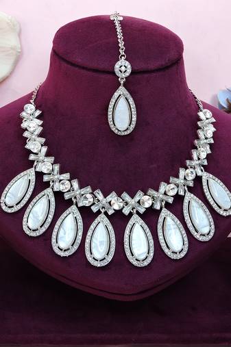 White designer premium festive wear necklace set