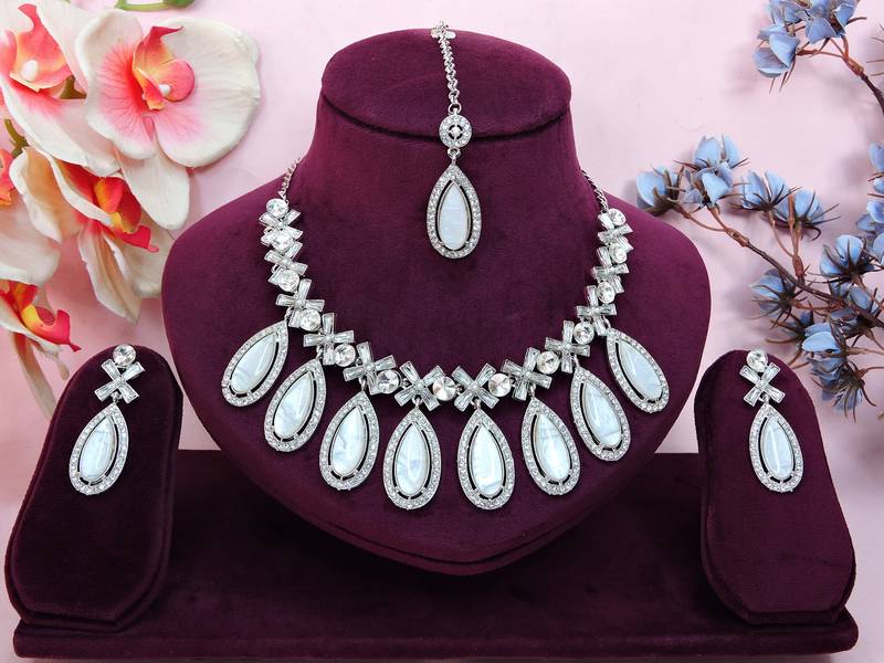 White designer premium festive wear necklace set