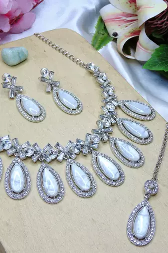 White designer premium festive wear necklace set