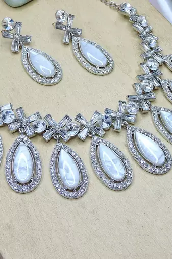 White designer premium festive wear necklace set