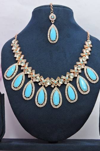 Turquoise designer premium festive wear necklace set