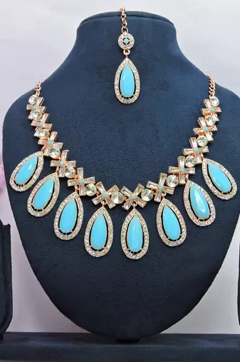 Turquoise designer premium festive wear necklace set