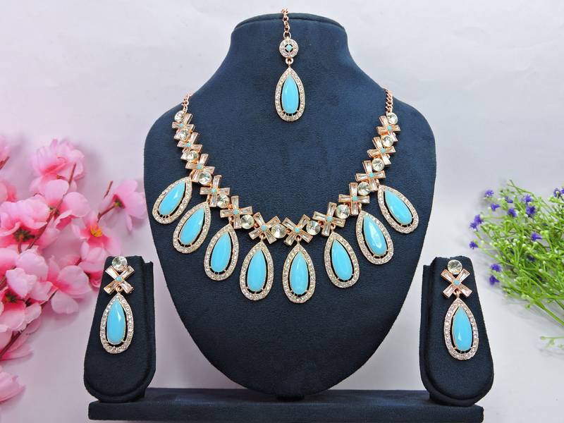 Turquoise designer premium festive wear necklace set