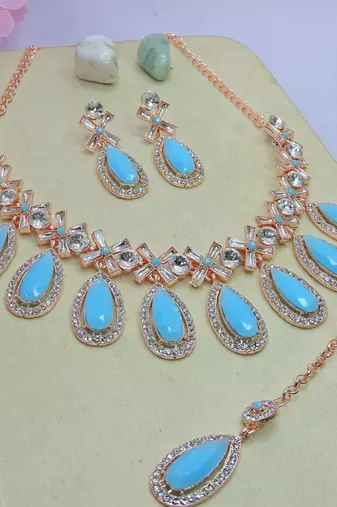 Turquoise designer premium festive wear necklace set