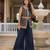 Navy blue georgette embroidered palazzo set with dupatta