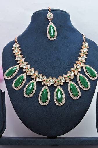 Green designer premium festive wear necklace set