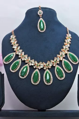 Green designer premium festive wear necklace set