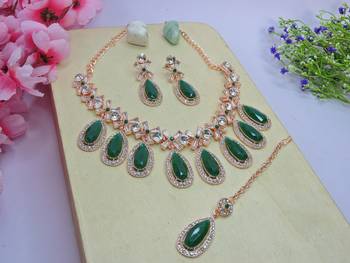 Green designer premium festive wear necklace set 2