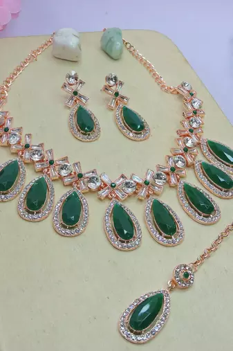 Green designer premium festive wear necklace set
