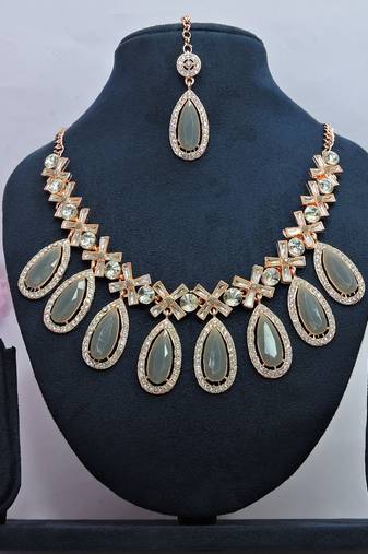 Grey designer premium festive wear necklace set