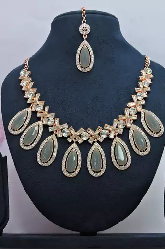 Grey designer premium festive wear necklace set