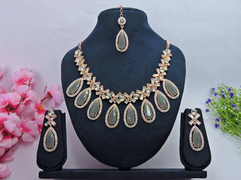 Grey designer premium festive wear necklace set