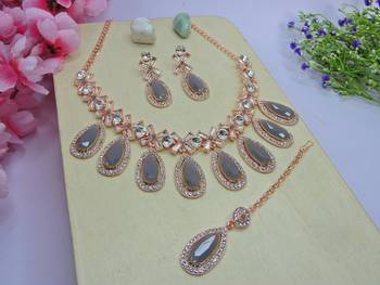 Grey designer premium festive wear necklace set 2