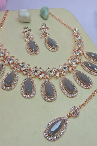 Grey designer premium festive wear necklace set