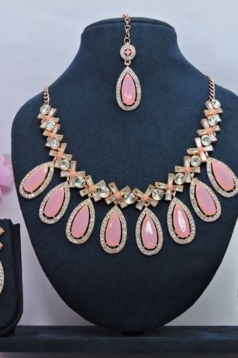 Pink designer premium festive wear necklace set