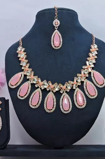 Pink designer premium festive wear necklace set