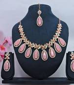 Pink designer premium festive wear necklace set