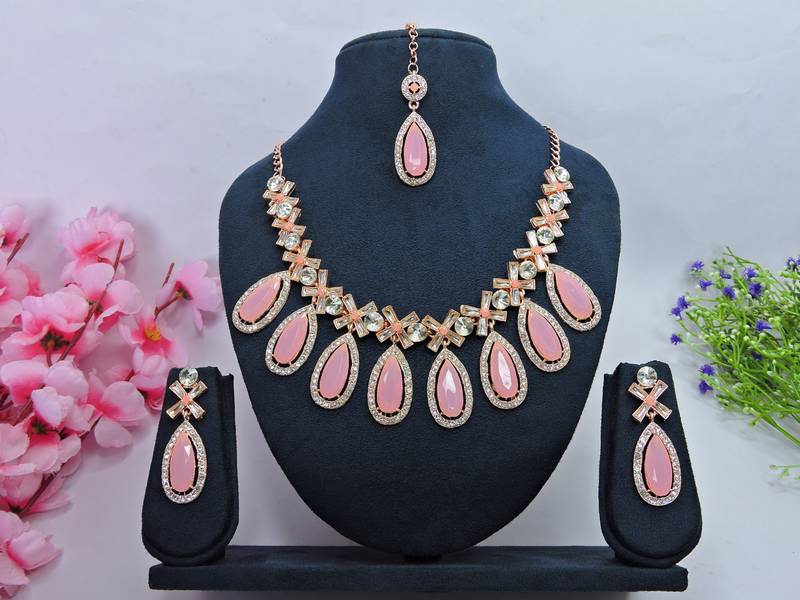 Pink designer premium festive wear necklace set