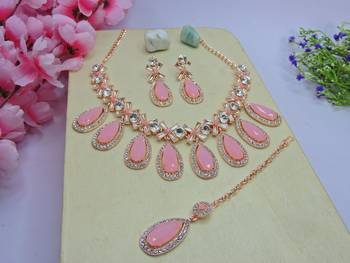 Pink designer premium festive wear necklace set 2