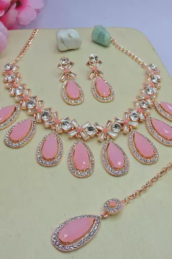 Pink designer premium festive wear necklace set