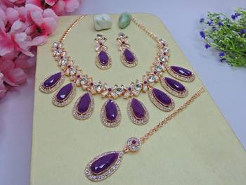 Purple designer premium festive wear necklace set 2