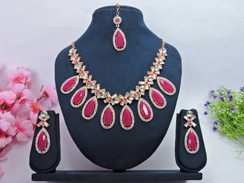 Red designer premium festive wear necklace set 1