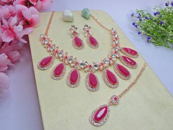Red designer premium festive wear necklace set 2