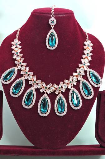 Turquoise designer premium festive wear necklace set