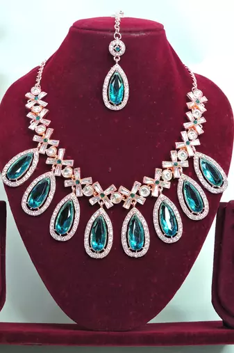 Turquoise designer premium festive wear necklace set