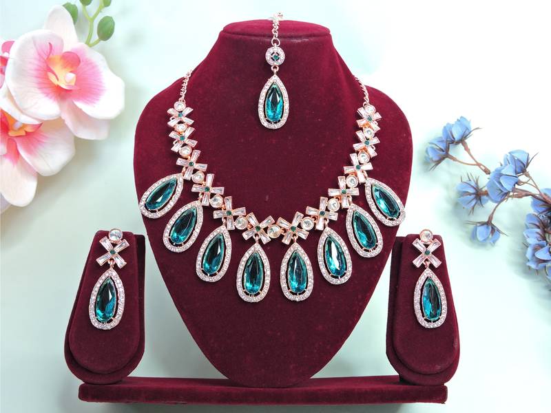 Turquoise designer premium festive wear necklace set
