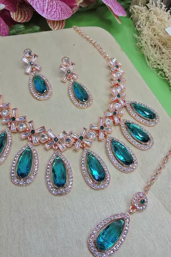 Turquoise designer premium festive wear necklace set