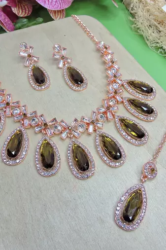 Green designer premium festive wear necklace set