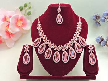 Pink designer premium festive wear necklace set 1