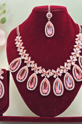Pink designer premium festive wear necklace set