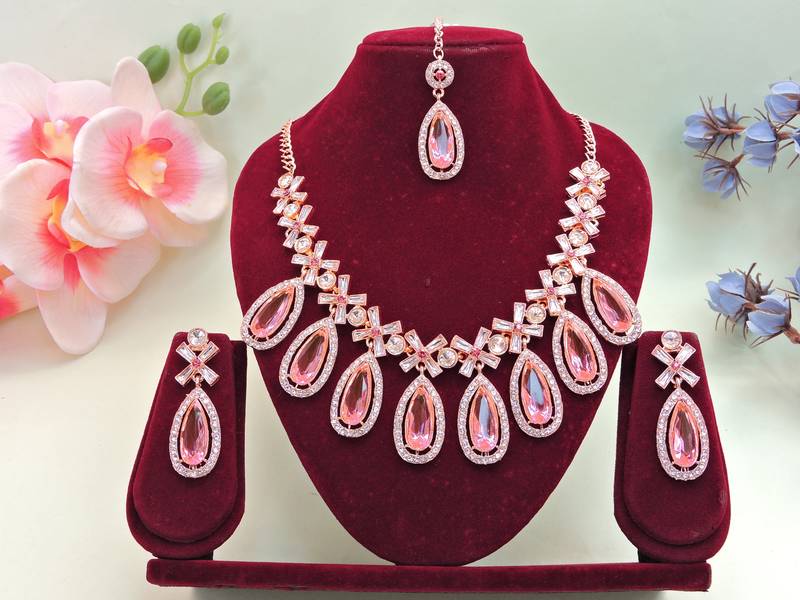 Pink designer premium festive wear necklace set