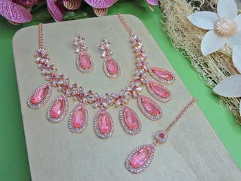 Pink designer premium festive wear necklace set 2