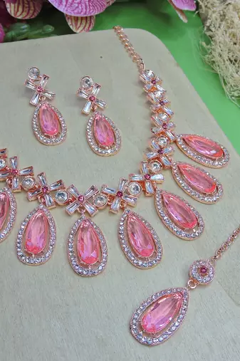 Pink designer premium festive wear necklace set