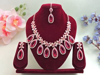 Pink designer premium festive wear necklace set 1