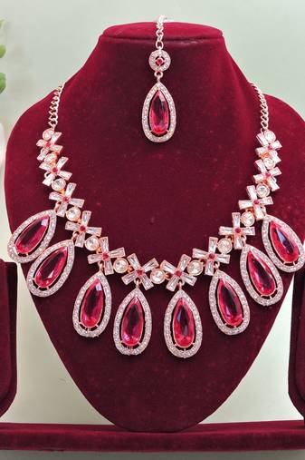 Pink designer premium festive wear necklace set