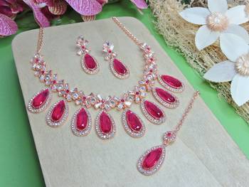 Pink designer premium festive wear necklace set 2