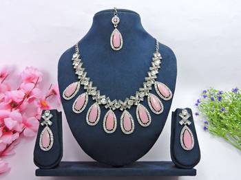 Pink designer premium festive wear necklace set 1