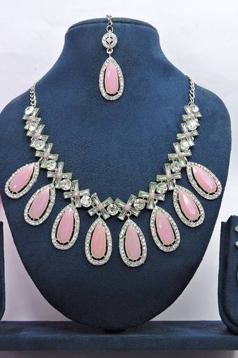 Pink designer premium festive wear necklace set