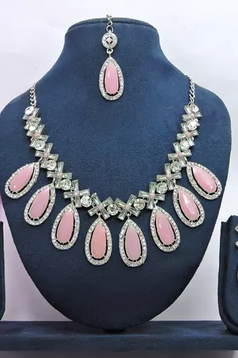 Pink designer premium festive wear necklace set