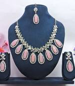 Pink designer premium festive wear necklace set