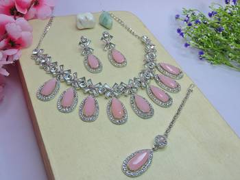 Pink designer premium festive wear necklace set 2