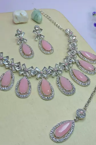 Pink designer premium festive wear necklace set