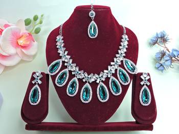 Turquoise designer premium festive wear necklace set 1